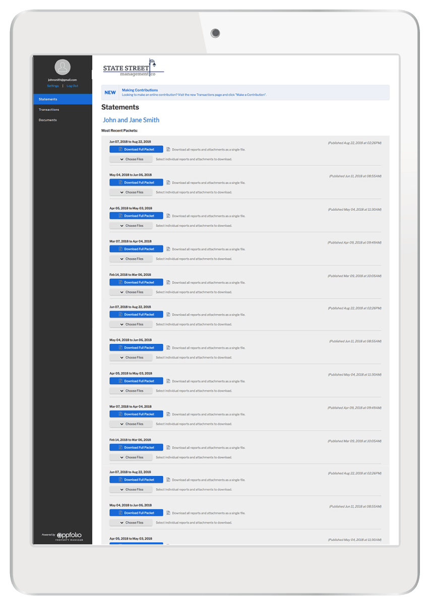 Acorn + Oak Mile High Owner Portal on a tablet